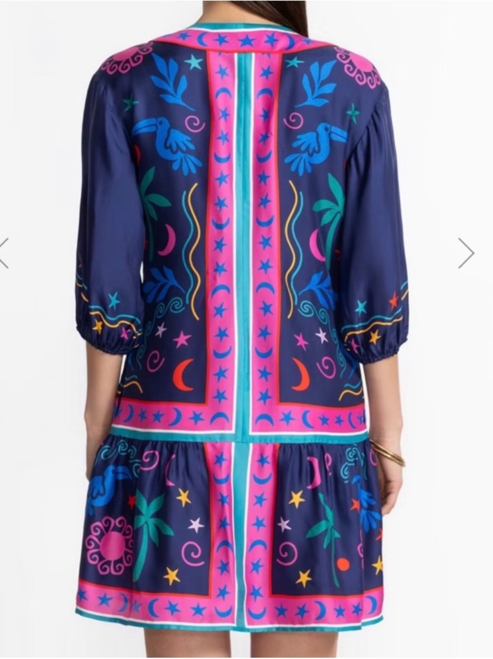 Johnny Was Navy Multicolor Silk-Blend Selena Dress - Picture 2 of 12